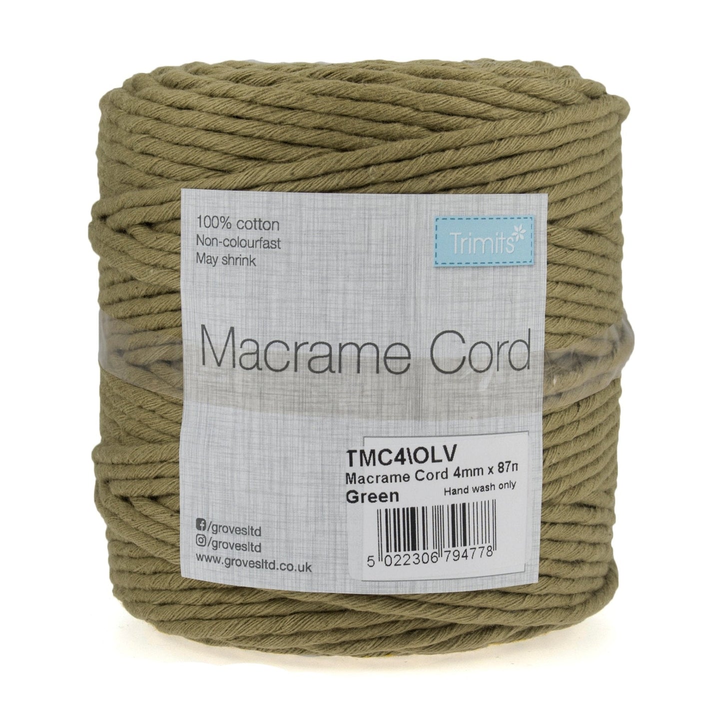 Trimits Macramé Cotton Cord Spool Jewellery Craft 87m x 4mm 0.5kg - Select Colour - Home - Crafts
