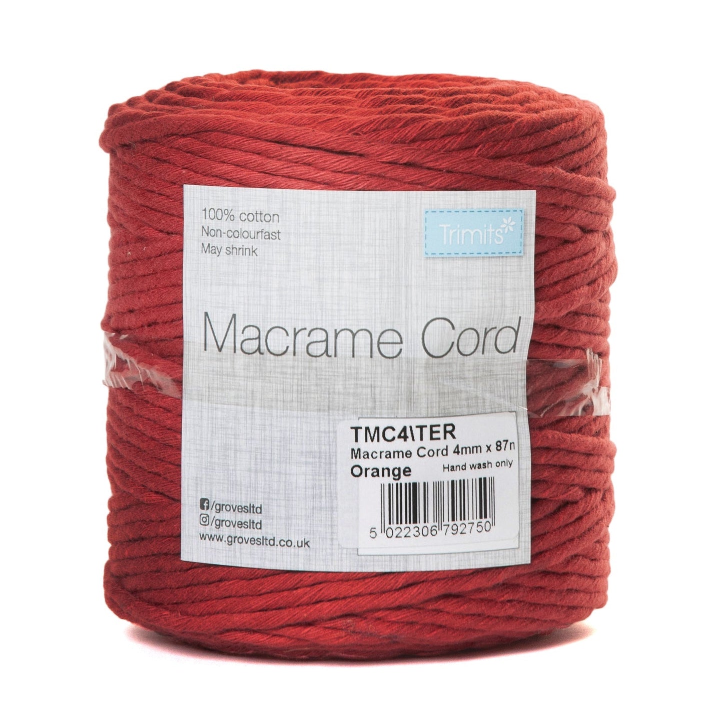 Trimits Macramé Cotton Cord Spool Jewellery Craft 87m x 4mm 0.5kg - Select Colour - Home - Crafts