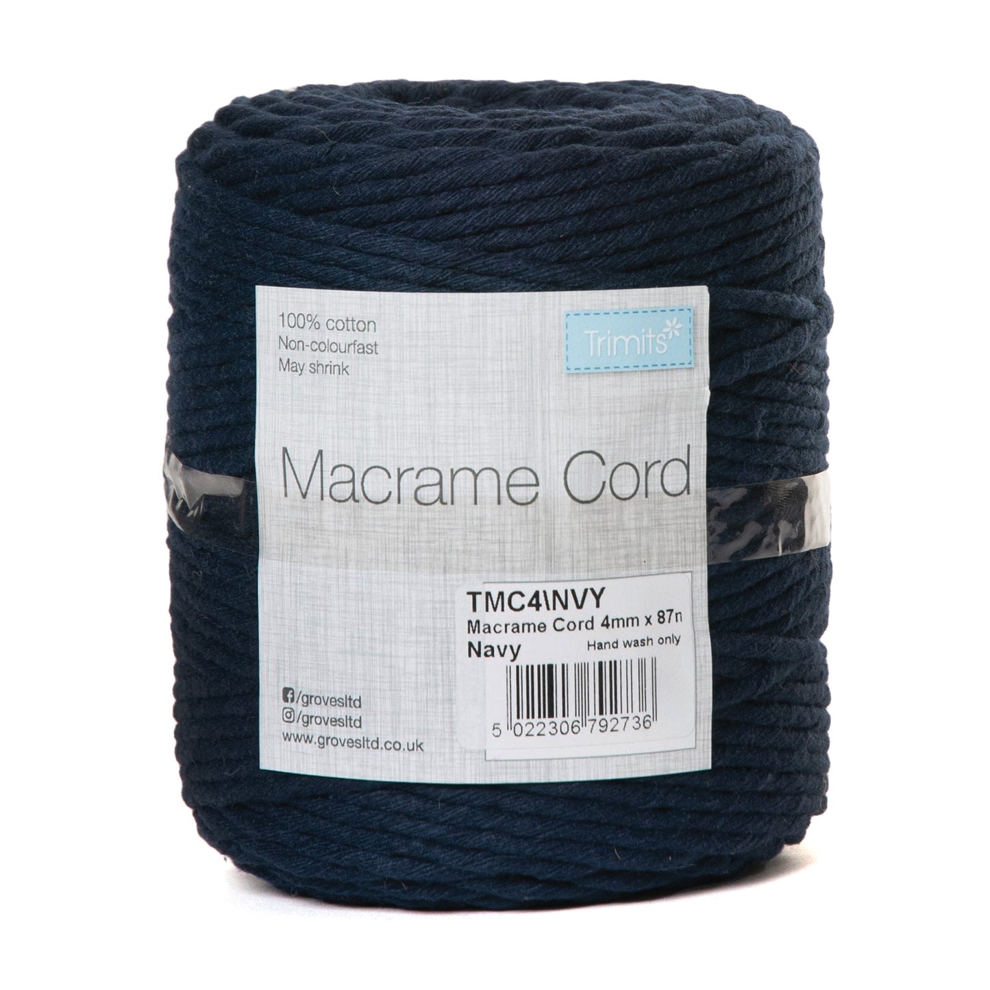 Trimits Macramé Cotton Cord Spool Jewellery Craft 87m x 4mm 0.5kg - Select Colour - Home - Crafts