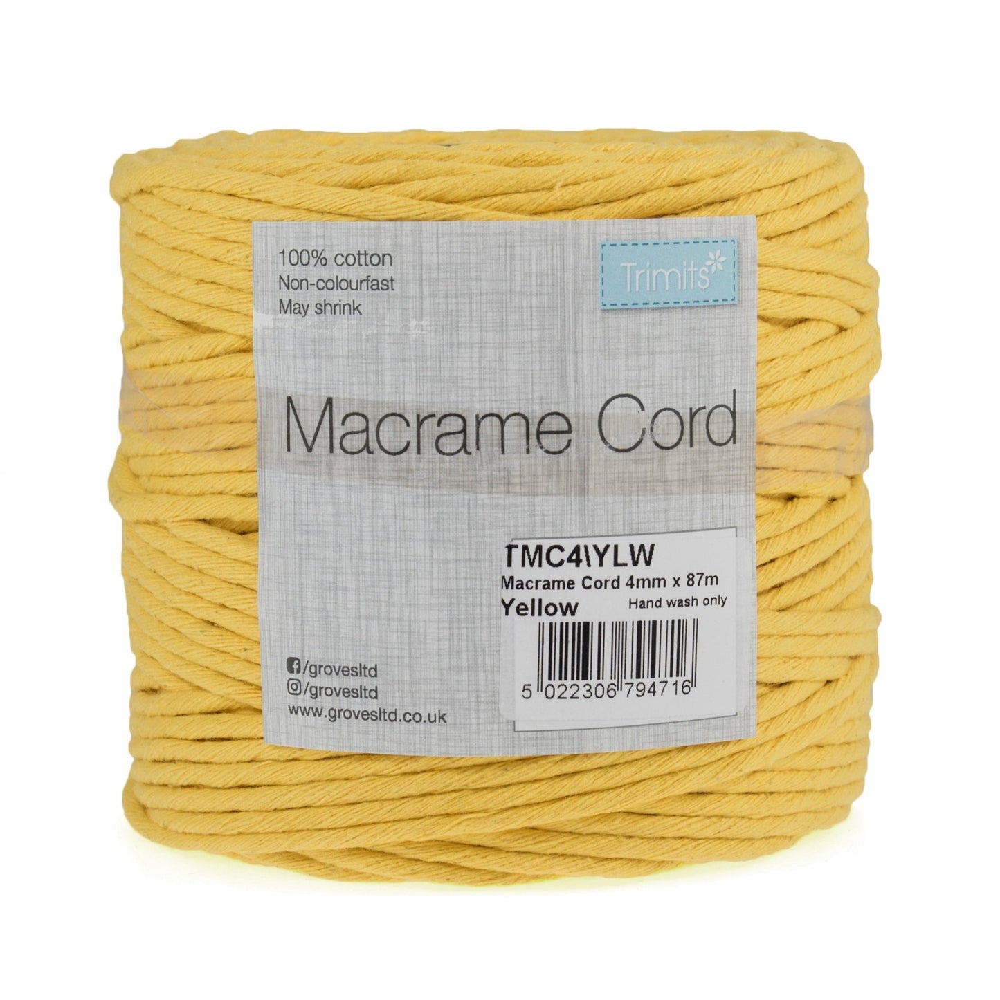 Trimits Macramé Cotton Cord Spool Jewellery Craft 87m x 4mm 0.5kg - Select Colour - Home - Crafts