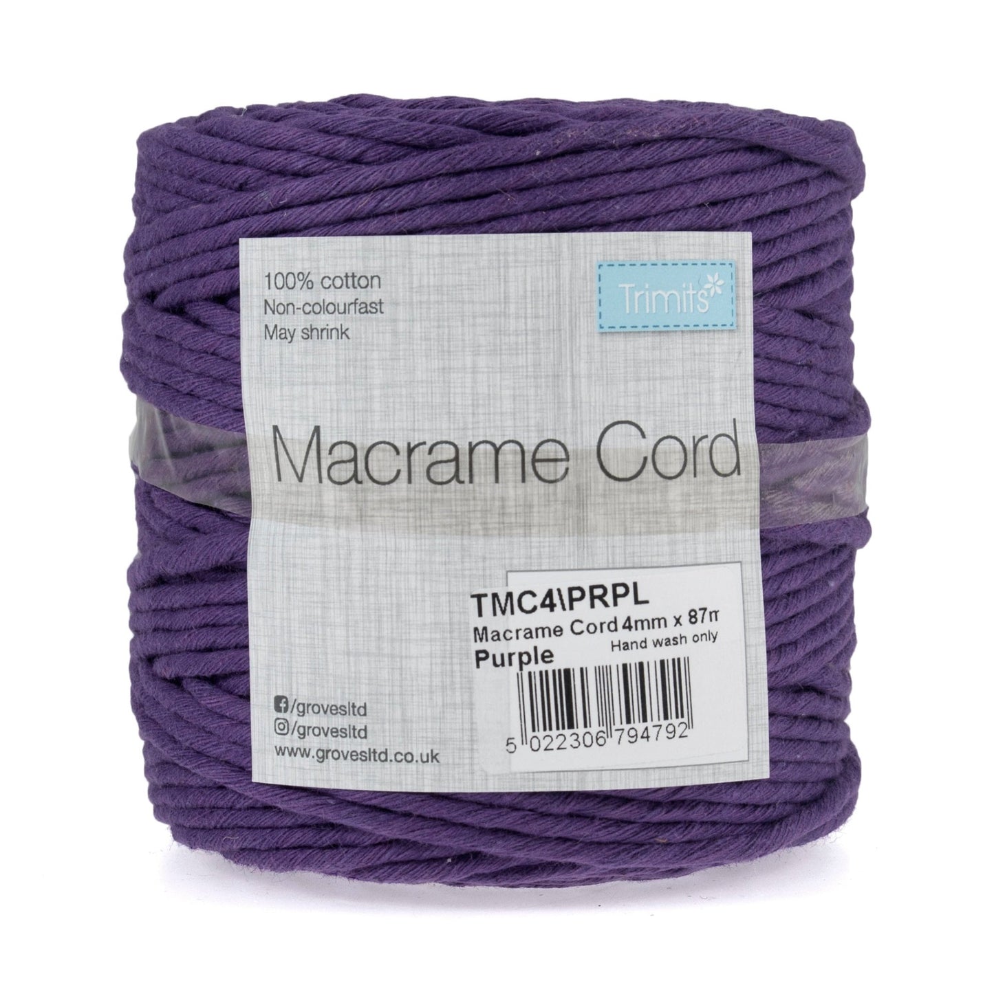 Trimits Macramé Cotton Cord Spool Jewellery Craft 87m x 4mm 0.5kg - Select Colour - Home - Crafts