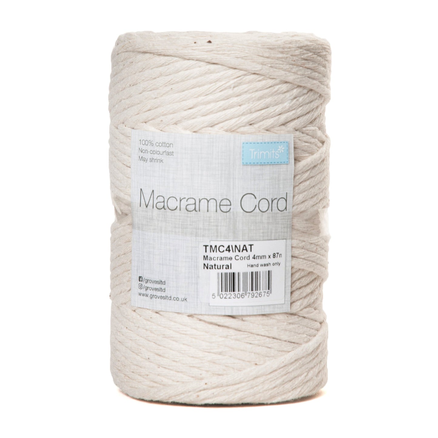 Trimits Macramé Cotton Cord Spool Jewellery Craft 87m x 4mm 0.5kg - Select Colour - Home - Crafts