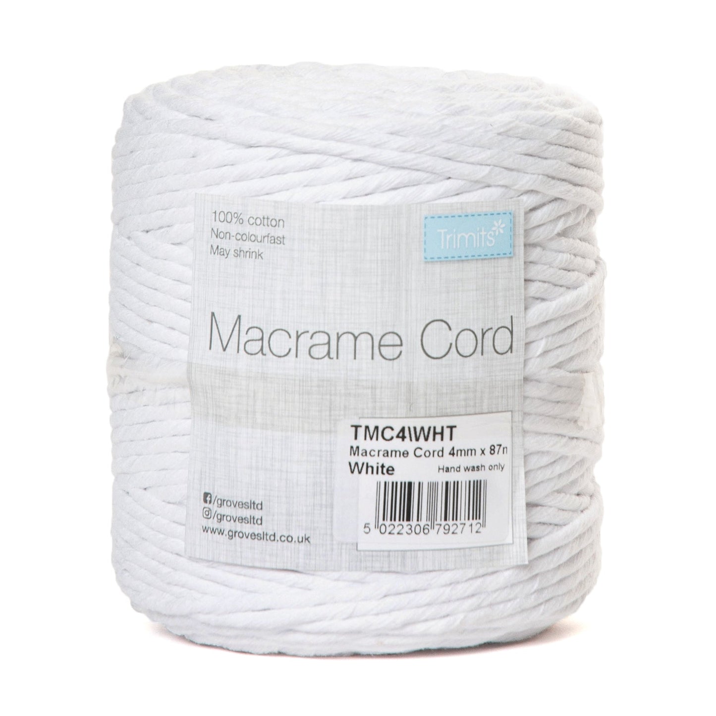 Trimits Macramé Cotton Cord Spool Jewellery Craft 87m x 4mm 0.5kg - Select Colour - Home - Crafts