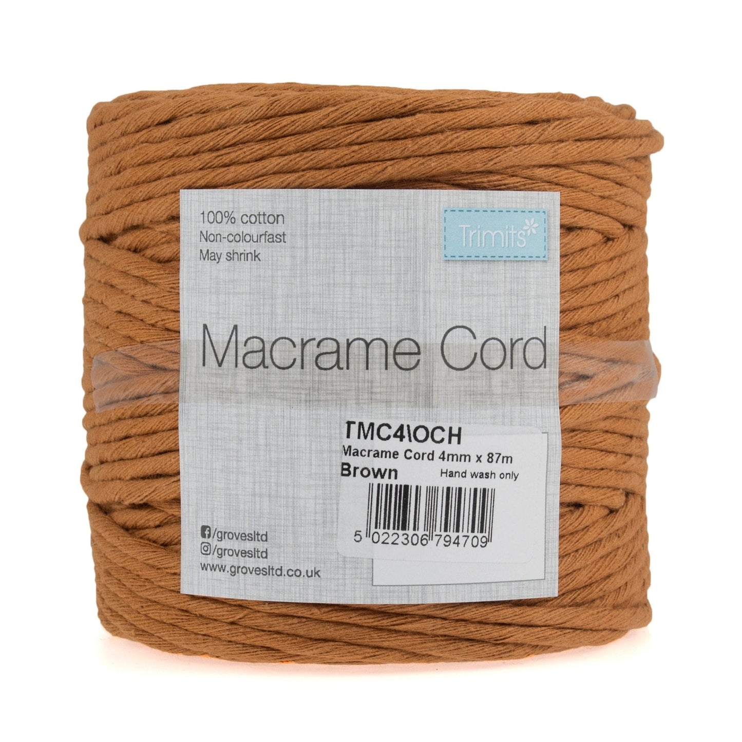 Trimits Macramé Cotton Cord Spool Jewellery Craft 87m x 4mm 0.5kg - Select Colour - Home - Crafts