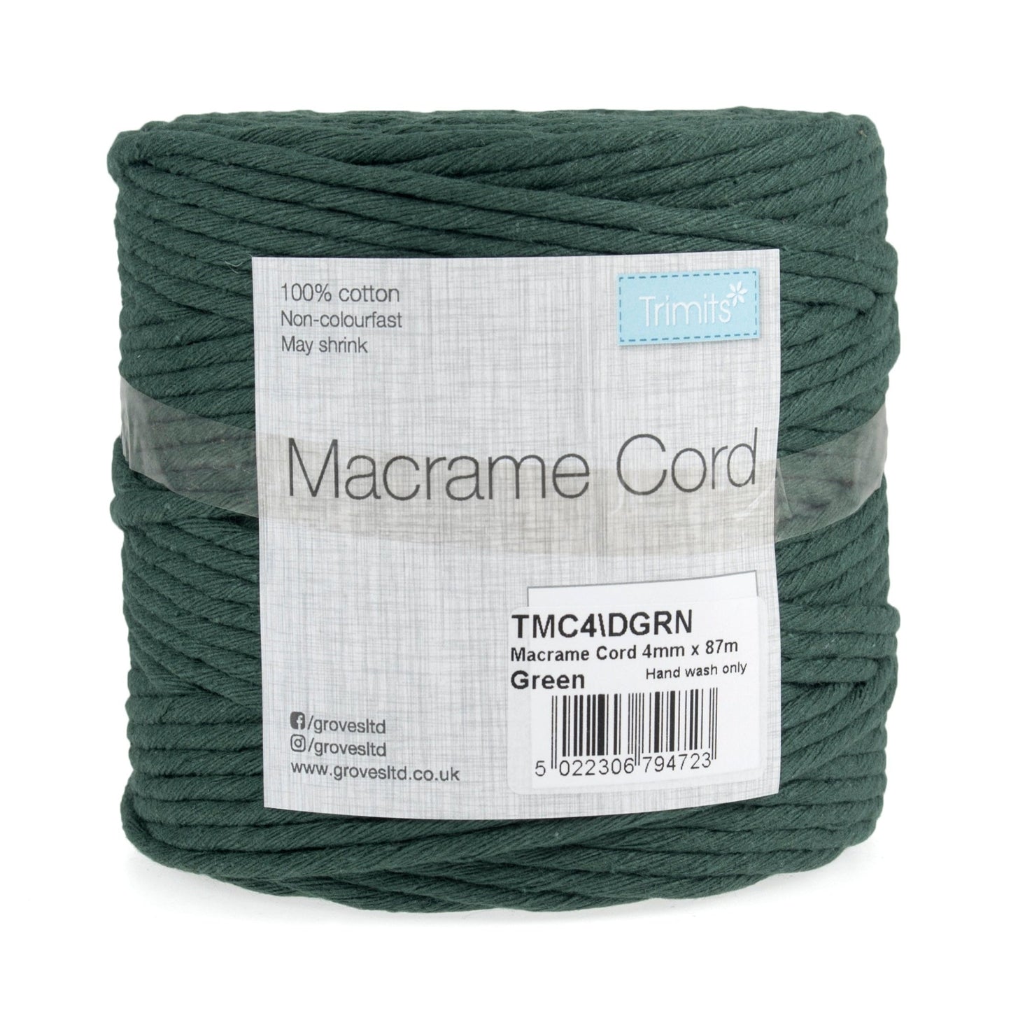 Trimits Macramé Cotton Cord Spool Jewellery Craft 87m x 4mm 0.5kg - Select Colour - Home - Crafts