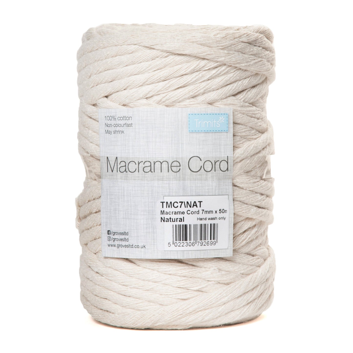 Trimits Natural Macramé Cotton Cord Spool Jewellery Making Crafts - Select Size