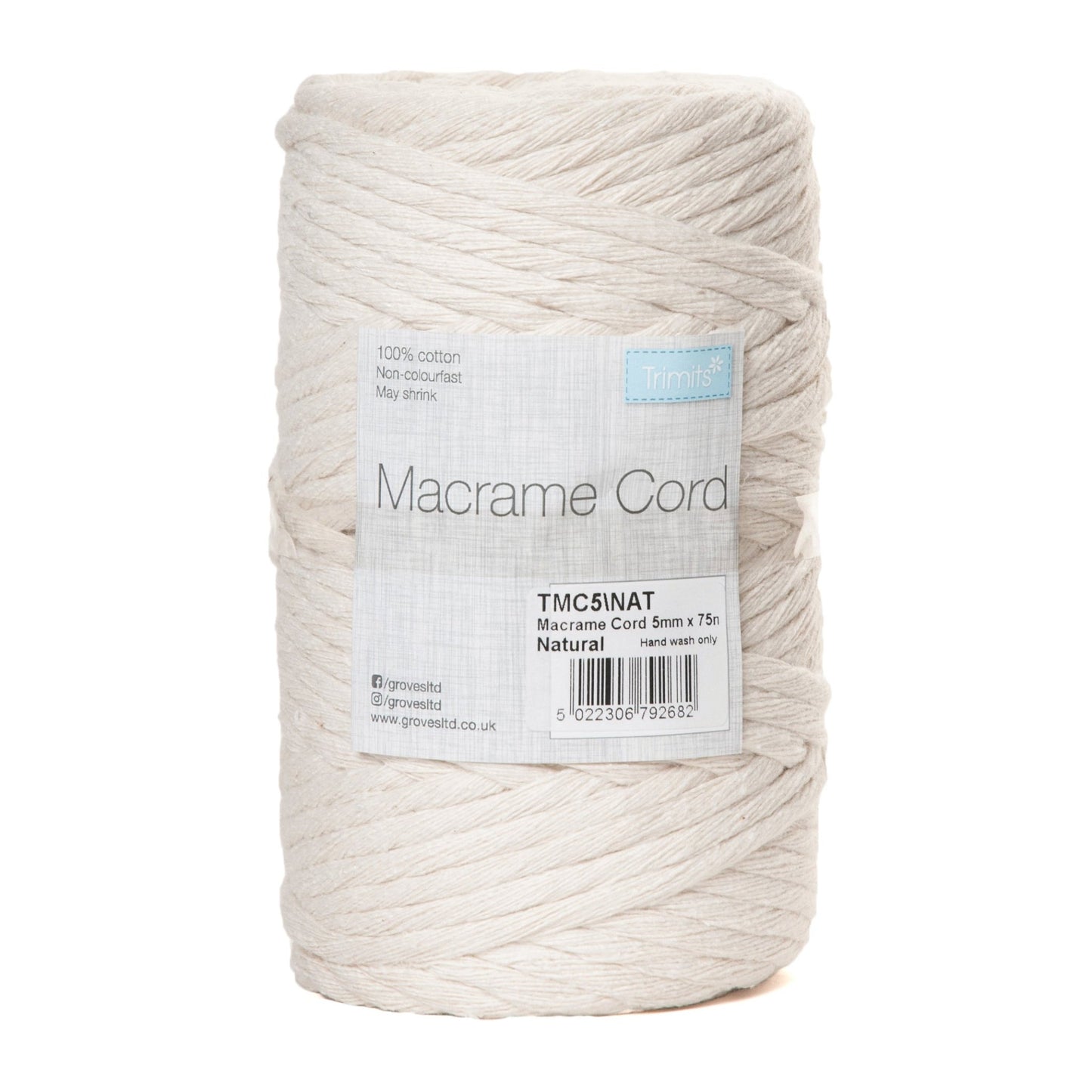 Trimits Natural Macramé Cotton Cord Spool Jewellery Making Crafts - Select Size