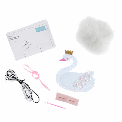 Trimits Pre - Punched Shaped Acrylic Felt Kit For Beginners 10 x 9.5cm - Swan with Crown - Home - Crafts