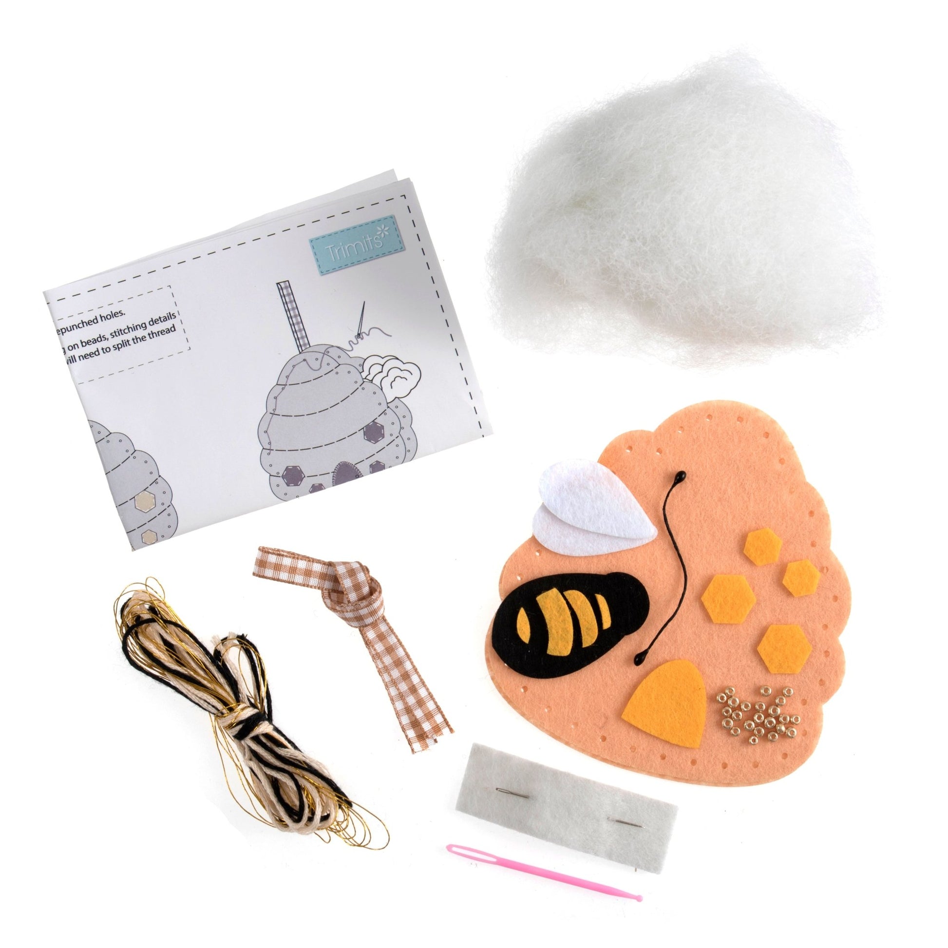 Trimits Pre - Punched Shaped Acrylic Felt Kit For Beginners 10cm x 10cm - Bee Hive - Home - Crafts