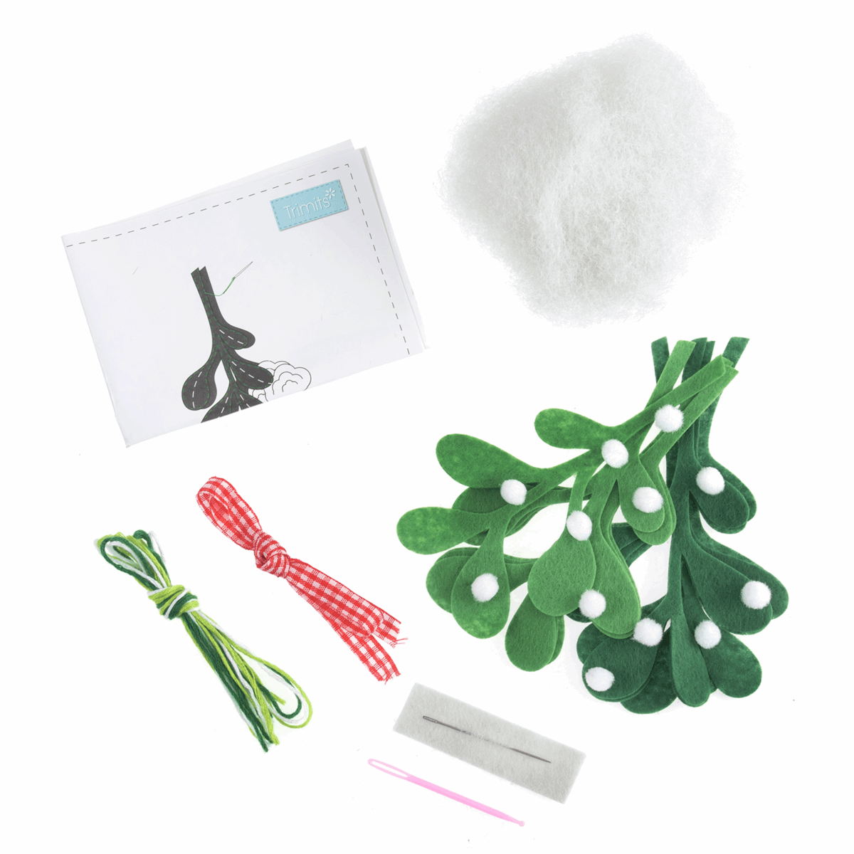 Trimits Pre - Punched Shaped Acrylic Felt Kit For Beginners 11 x 11cm - Christmas: Mistletoe - Home - Crafts