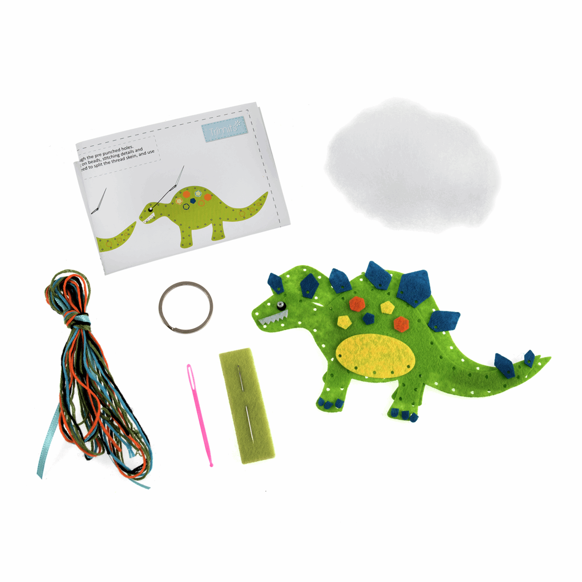 Trimits Pre - Punched Shaped Acrylic Felt Kit For Beginners 14.5 x 10cm. - Dinosaur - Home - Crafts