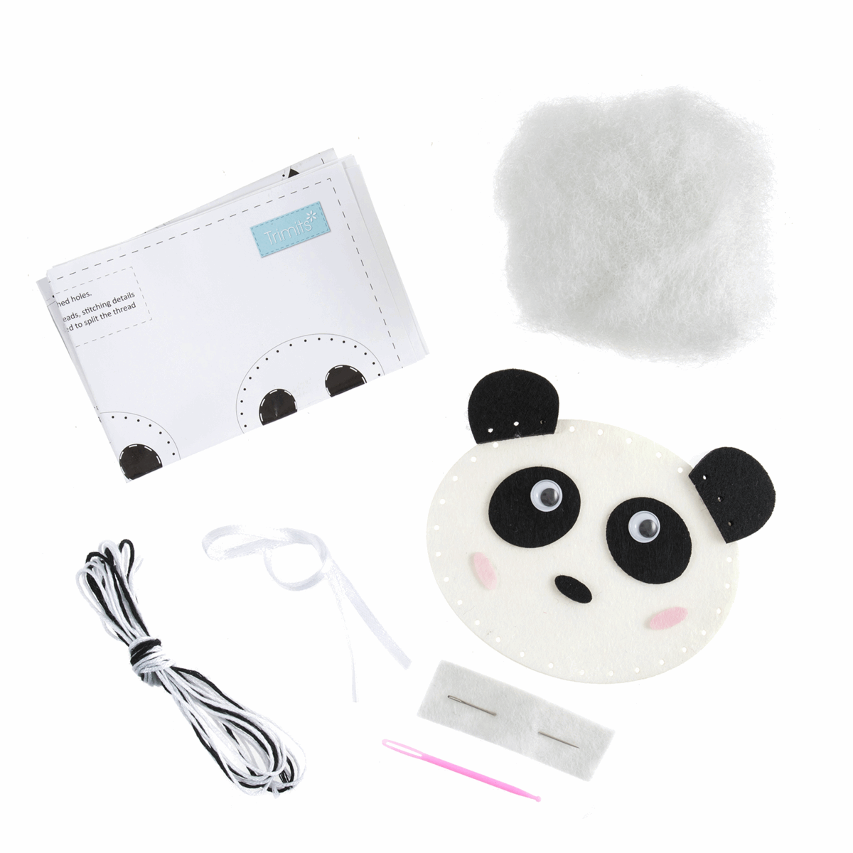 Trimits Pre - Punched Shaped Acrylic Felt Kit For Beginners 14.5 x 8.5cm - Panda - Home - Crafts