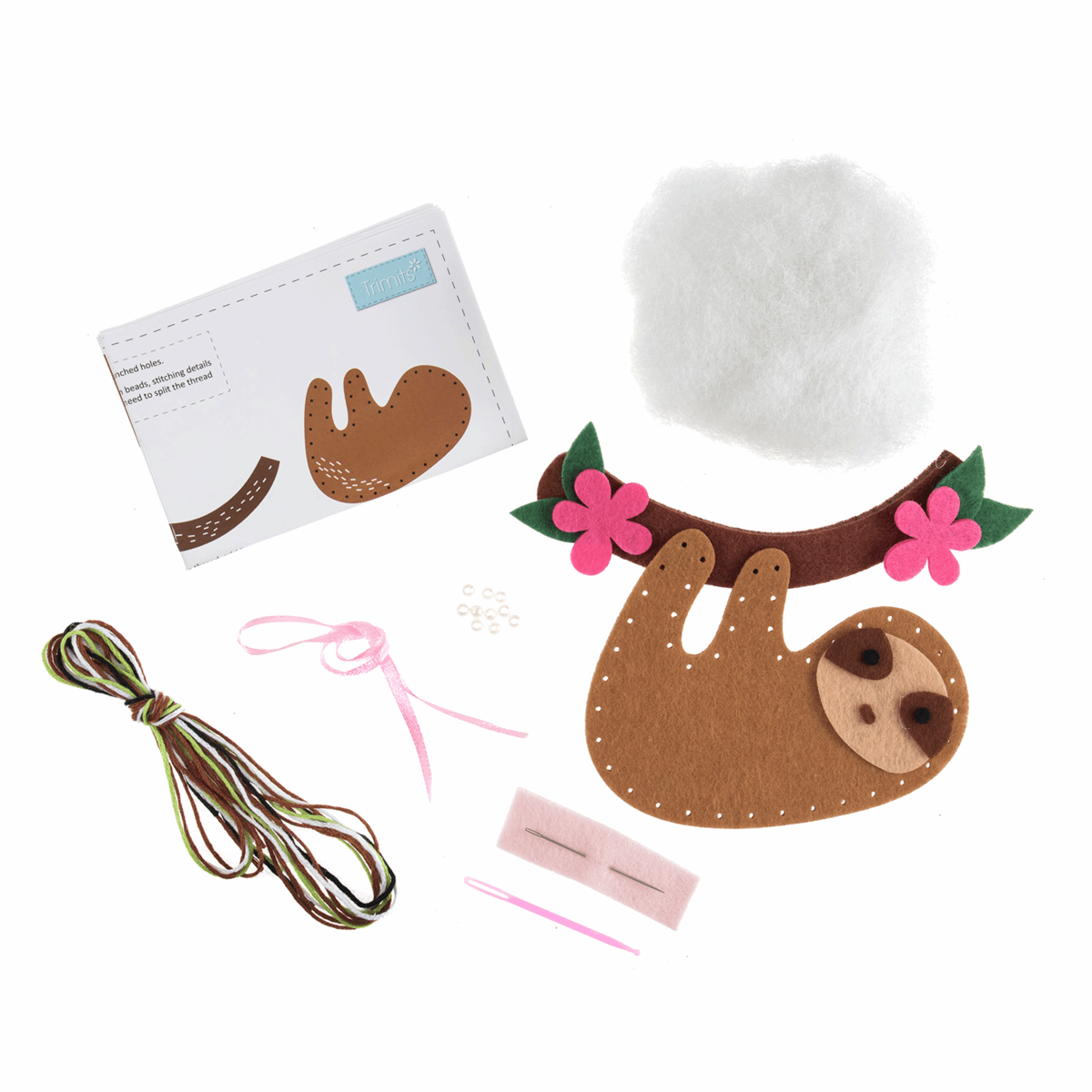 Trimits Pre - Punched Shaped Acrylic Felt Kit For Beginners 14.5 x 8.5cm - Sloth - Home - Crafts