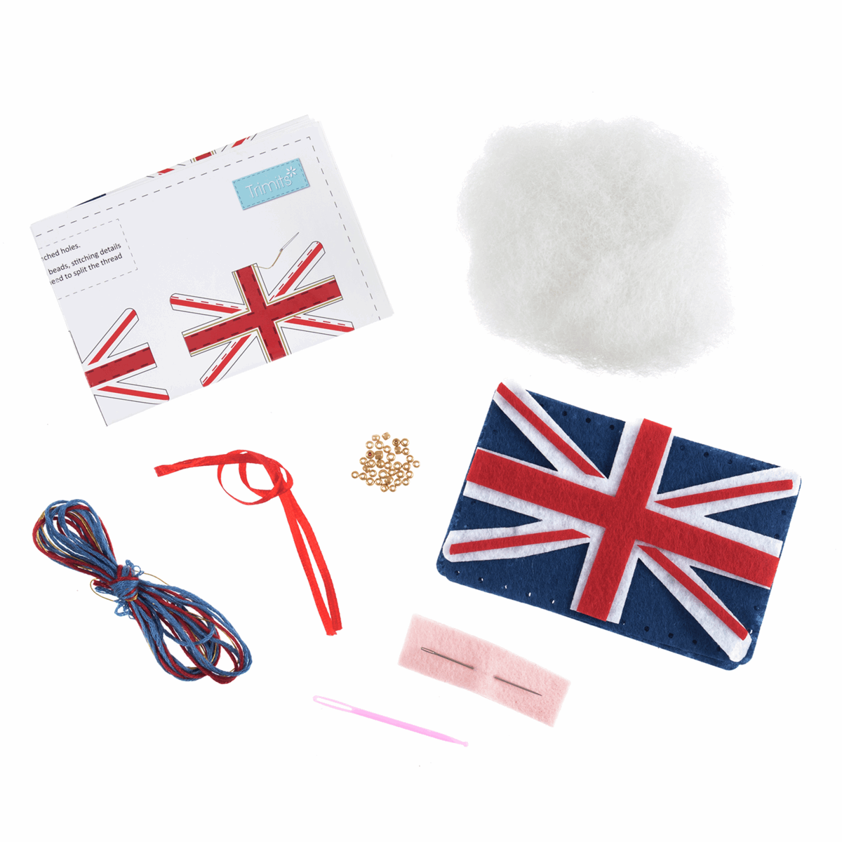 Trimits Pre - Punched Shaped Acrylic Felt Kit For Beginners 14.5 x 8.5cm - Union Jack - Home - Crafts