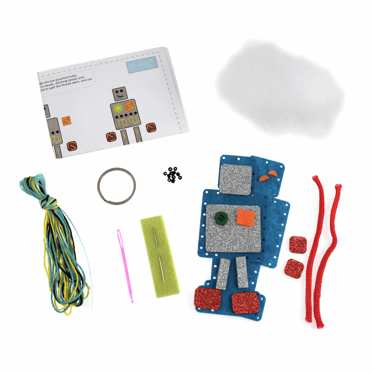 Trimits Pre - Punched Shaped Acrylic Felt Kit For Beginners 4.5 x 11.6cm - Robot - Home - Crafts