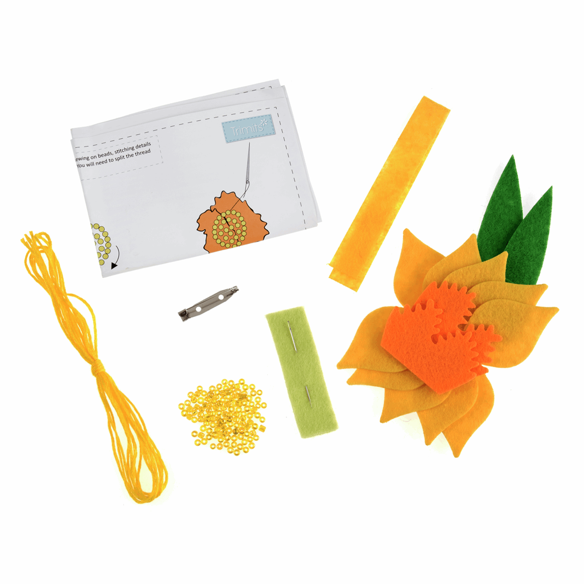 Trimits Pre - Punched Shaped Acrylic Felt Kit For Beginners 8.5 x 11.5cm - Daffodil Brooch - Home - Crafts