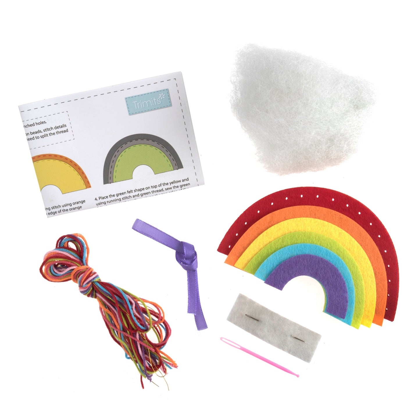 Trimits Rainbow Pre Punched Shaped Acrylic Felt Kit For Beginners 11cm x 6cm - Home - Crafts