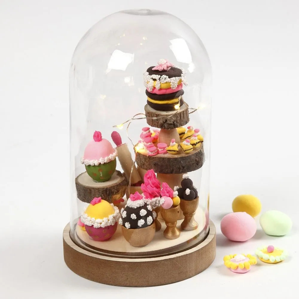 Plastic Globe Bell Jar Dome Display Wooden Base Stand Decorative Vintage DIY Craft