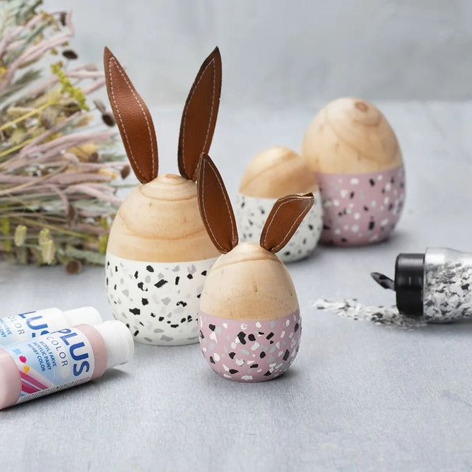 Wooden Egg Bunnies Flat Bottom Light Wood Rabbit Home Decoration Crafts 19 cm