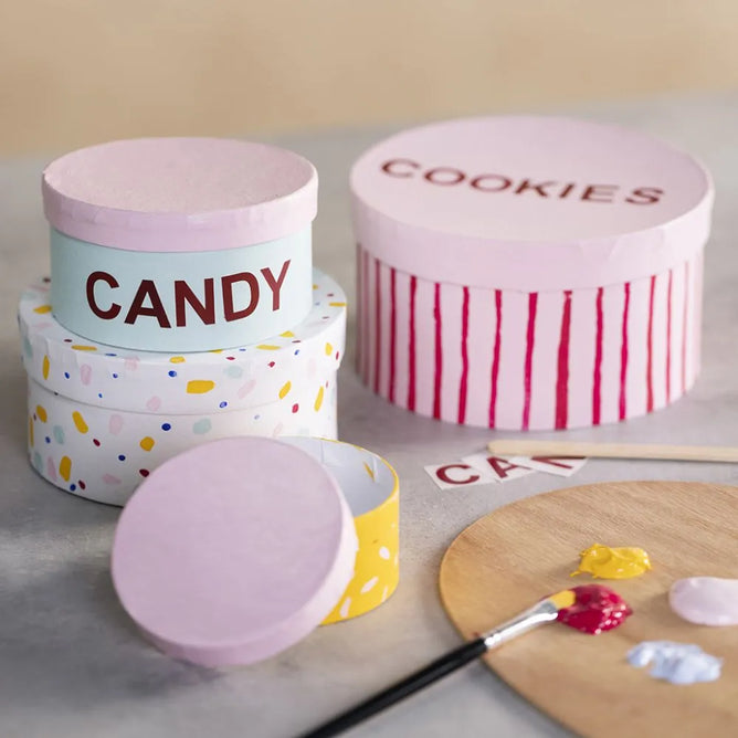 4 Round White Paper Mache Cardboard Boxes Gift Storage Decorate Personalize