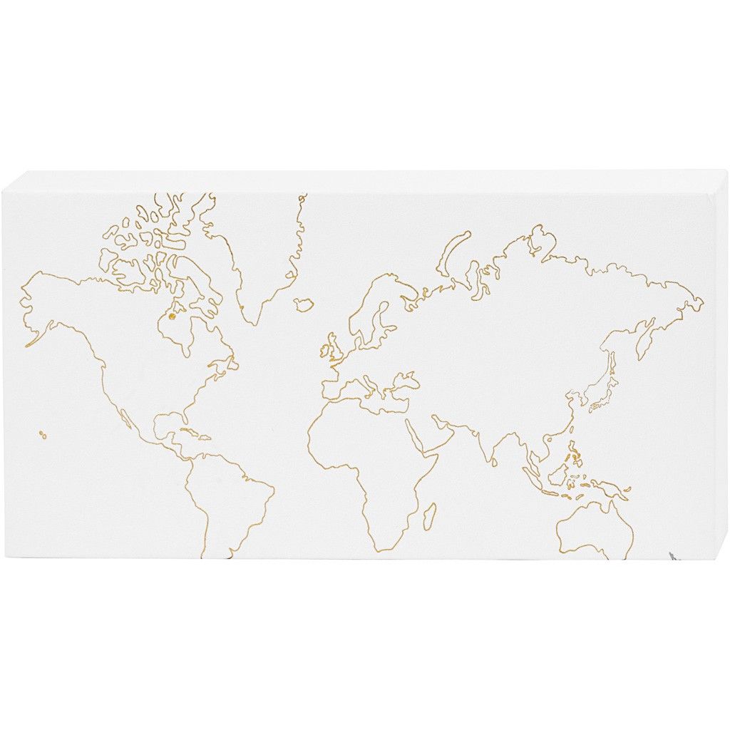 Watercolour White Lacquered Canvas With Gold Foil World Map Motifs Paint 25.4 cm - Home - Crafts