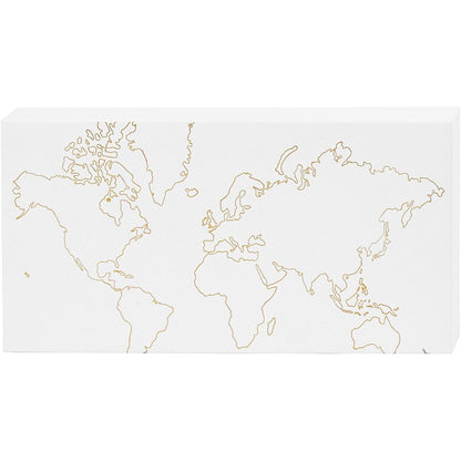 Watercolour White Lacquered Canvas With Gold Foil World Map Motifs Paint 25.4 cm - Home - Crafts
