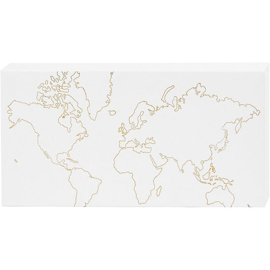 Watercolour White Lacquered Canvas With Gold Foil World Map Motifs Paint 25.4 cm - Home - Crafts