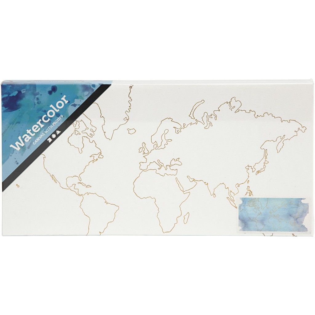 Watercolour White Lacquered Canvas With Gold Foil World Map Motifs Paint 25.4 cm - Home - Crafts