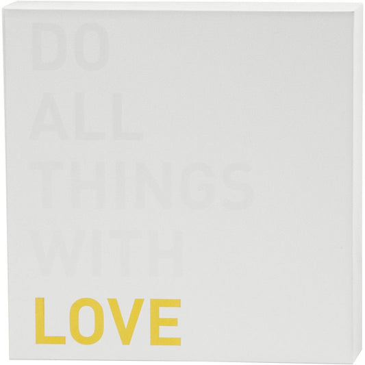 Watercolour White Lacquered Square Canvas With Gold Foil Love Motif Paint 25.4cm - Home - Crafts