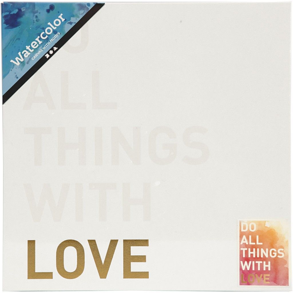 Watercolour White Lacquered Square Canvas With Gold Foil Love Motif Paint 25.4cm - Home - Crafts