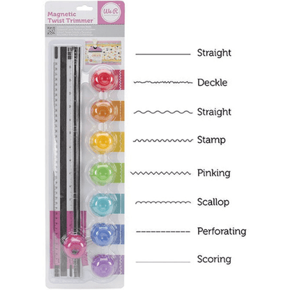 We R Memory Keepers Magnetic Twist Trimmer Pack 8 Blades straight; scoring; perforated; scalloped; pinking; stamp; wavy and deckled