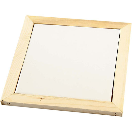 White Porcelain Trivet With Pine Wood Frame Decoration Crafts 15x15 cm - Home - Crafts