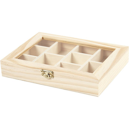 Wood Metal Clasp Storage Box With Glass Lid Decoration Crafts 15.5x20.5x3.5 cm - Home - Crafts