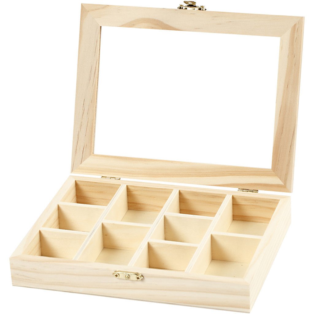 Wood Metal Clasp Storage Box With Glass Lid Decoration Crafts 15.5x20.5x3.5 cm - Home - Crafts