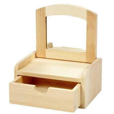 Wooden Craft Jewellery Storage Box Tilt Mirror Decorate Paint Design Create 12cm - Home - Crafts