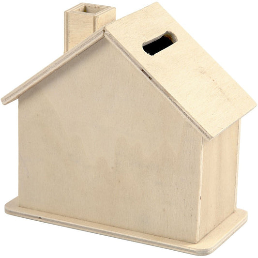 Wooden House Shaped Money Box Decoration Crafts 10.1x10x5.4 cm - Home - Crafts