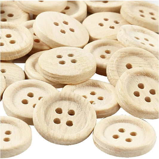 Wooden Natural Buttons 15-35 mm - 2-4 Hole Round Shaped Buttons Sewing Craft
