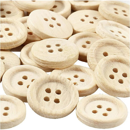 Wooden Natural Buttons 15-35 mm - 2-4 Hole Round Shaped Buttons Sewing Craft