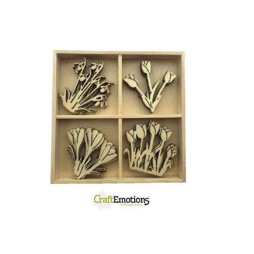 Wooden Ornament Decorations Embellishments Toppers 4 x Assorted Design Spring Flowers - Home - Crafts