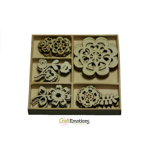 Wooden Ornament Decorations Embellishments Toppers 5 x Assorted Design Folklore Flowers - Home - Crafts