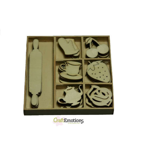 Wooden Ornament Decorations Embellishments Toppers 7 x Assorted Design Fifties Kitchen - Home - Crafts