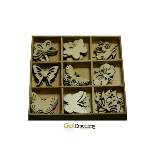 Wooden Ornament Decorations Embellishments Toppers 9 x Assorted Design Botanical Butterflies - Home - Crafts