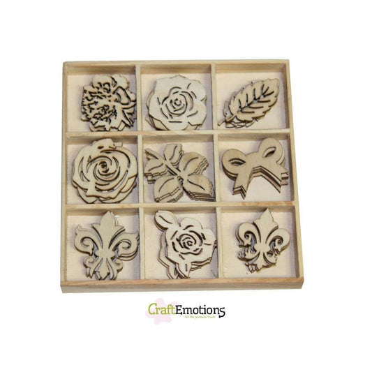 Wooden Ornament Decorations Embellishments Toppers 9 x Assorted Design High Tea Rose - Home - Crafts