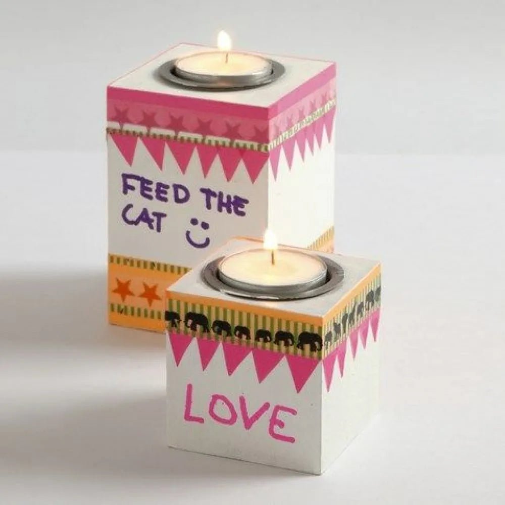 Wooden Square Tealight Metal Candle Holder Home Furnishings Decorations Crafts 7x7x10 cm - Home - Crafts