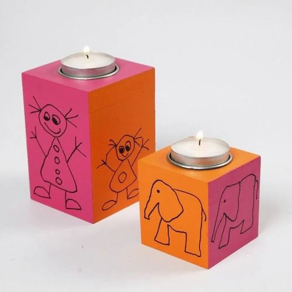 Wooden Square Tealight Metal Candle Holder Home Furnishings Decorations Crafts 7x7x10 cm - Home - Crafts