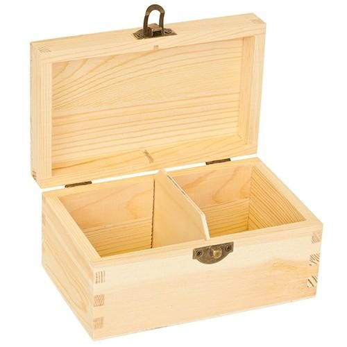 Pine Wood Tea Box 14,5cmx9cmx7cm | Two Compartments | Craft Box