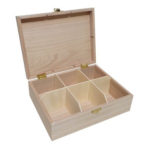 Wooden Tea Box 21cmx16cmx7.1cm Six Compartments Craft Box