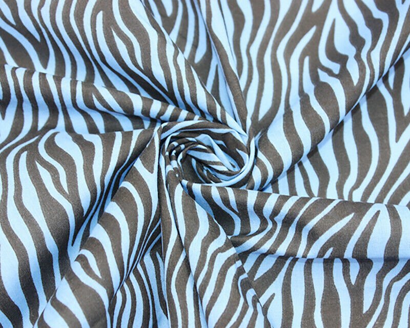 Zebra Print Blue Polycotton Children Fabric - Home - Crafts